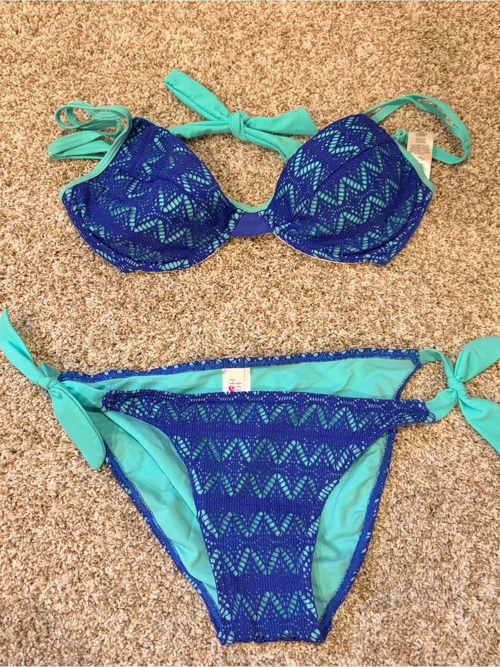 Hula Honey Crochet Bikini Set D Cup Top Medium Bottom